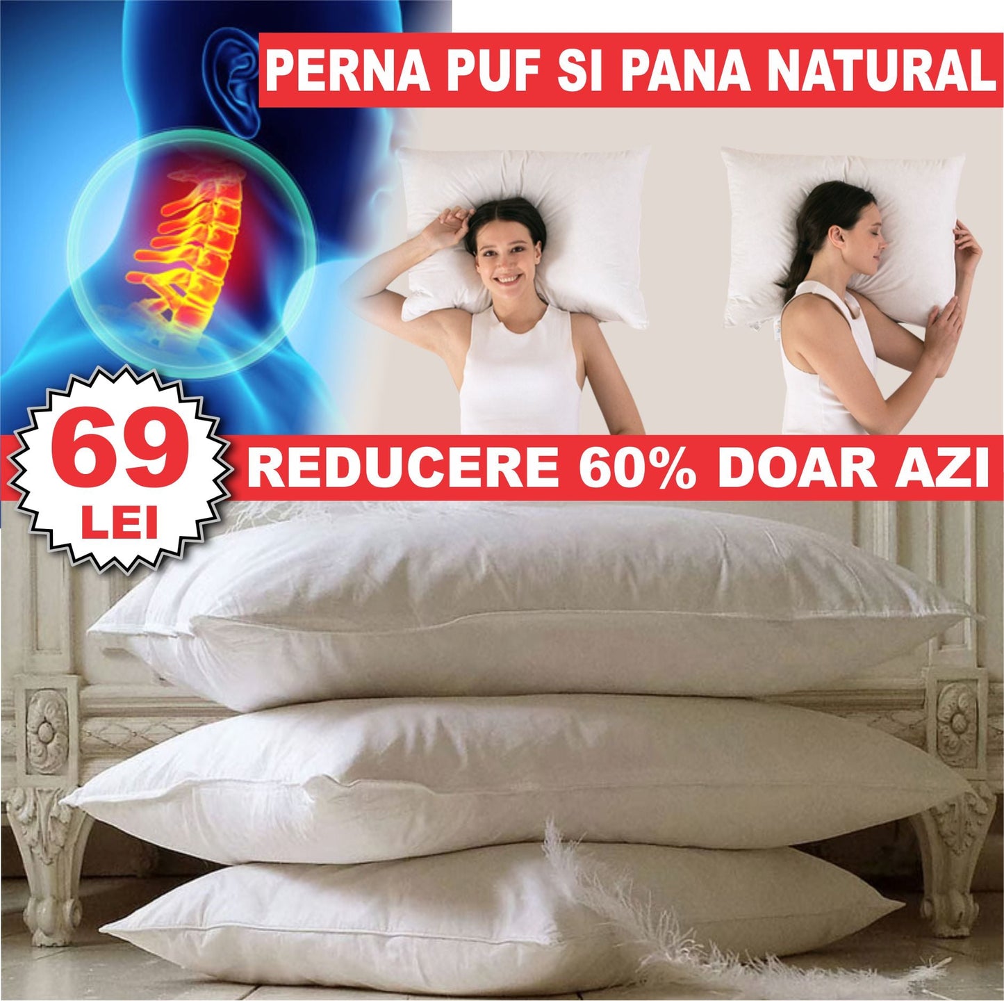 Perna Puf si Pana Gasca Natural Premium 50x70cm